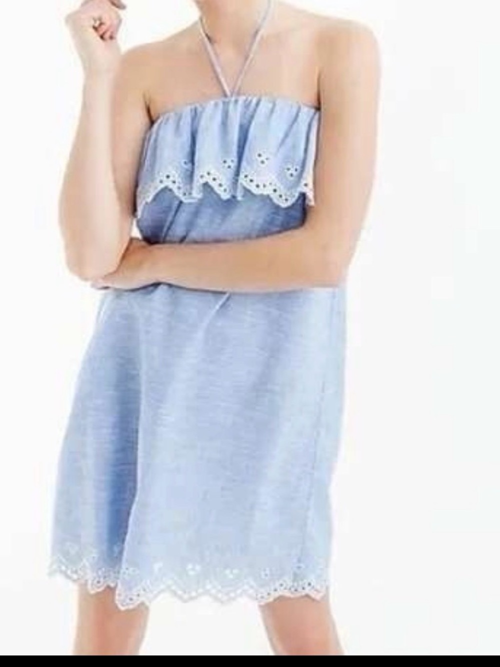 J Crew Light Blue Eyelet Trim Halter Sundress